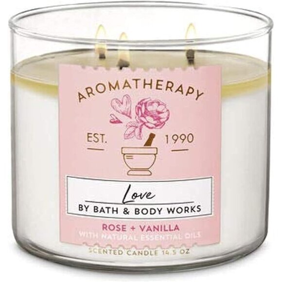 Bath Body Works Aromatherapy LOVE Rose + Vanilla 3 Wick Scented Candle Retired - Picture 1 of 4